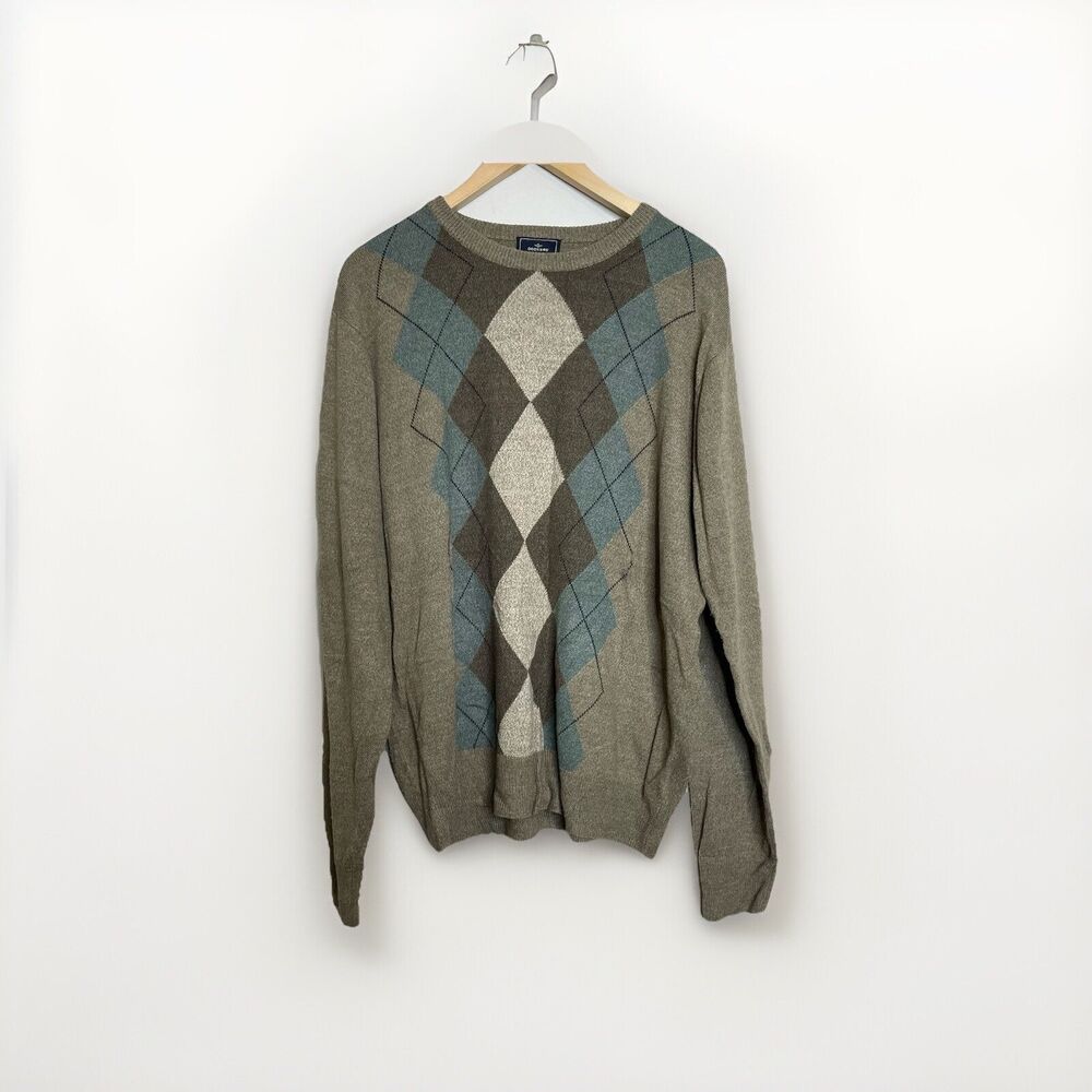 Dockers Men’s Argyle Sweater Olive Green Size Large Long Sleeve